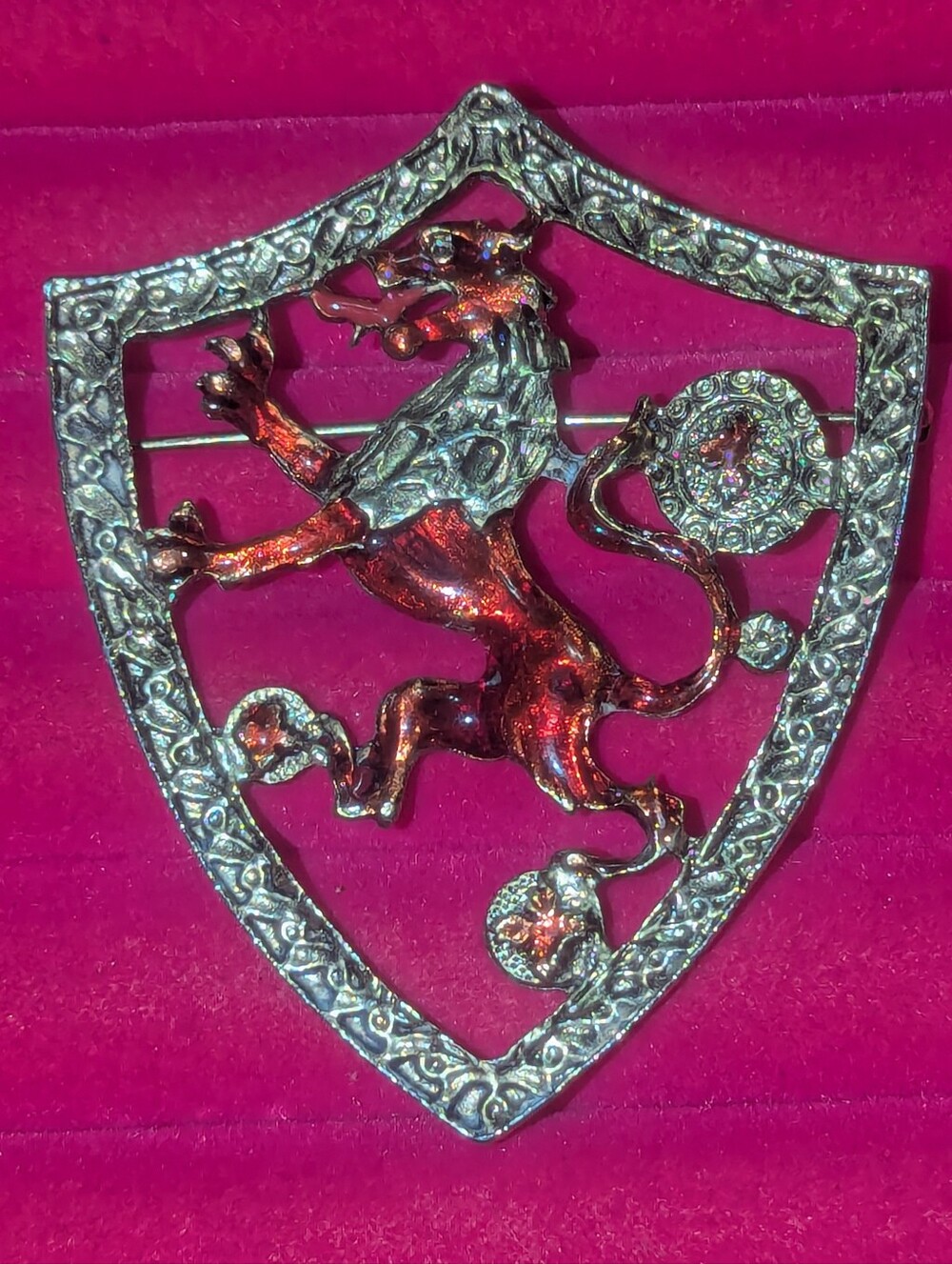 Vtg Heraldic Crest Lion Griffin Enameled Brooch Shield